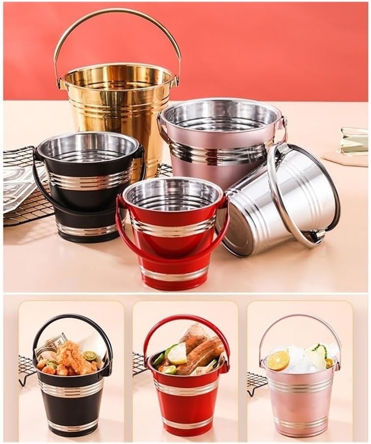 Ice Bucket, 304 Stainless Steel Ice Bucket Bar Restaurant Ice Grain Bucket French Fries Fried Chicken Snacks Carry Bucket Champagne Red Wine Bucket Ice Buckets for Parties(Gold,Large)