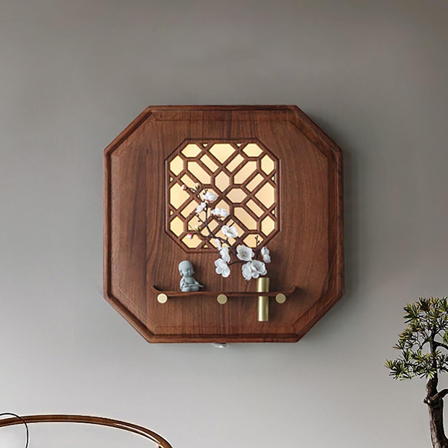 Solid Wood Electrical Panel Cover Decorative with Hooks, DIY Breaker Box Cover for Home Office, Multi Scenario Use(60x60 cm/23.6x23.6 in)