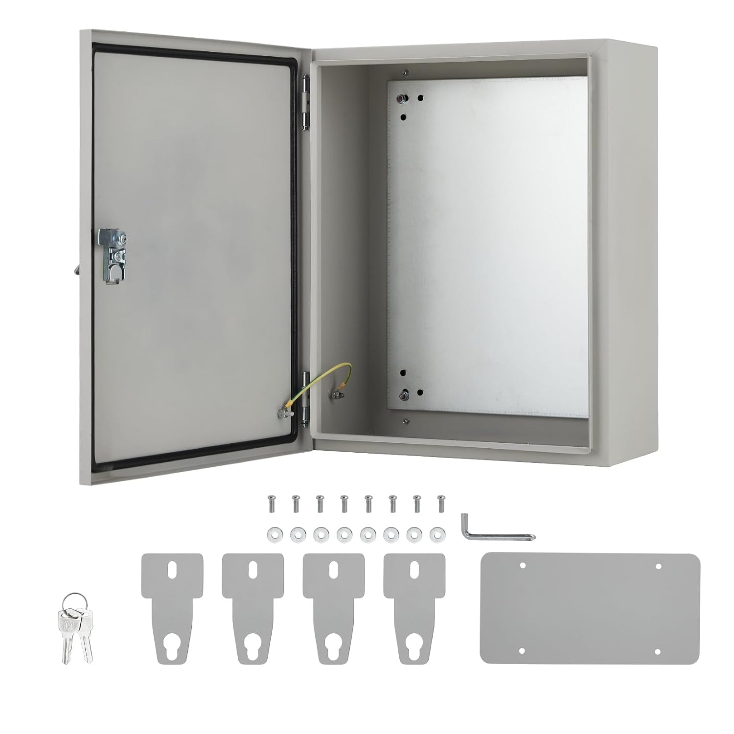 Outdoor Electric Meter Box 24 * 16 * 12inch, IP66 Waterproof Dustproof, NEMA 4X Enclosure Lockable Steel Junction Box with Mounting Plate and 2 Keys, Indoor & Outdoor Use