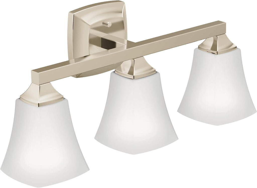 Moen Voss Polished Nickel 3-Light Dual-Mount Bath Bathroom Vanity Fixture with Frosted Glass, YB5163NL