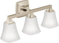 Moen Voss Polished Nickel 3-Light Dual-Mount Bath Bathroom Vanity Fixture with Frosted Glass, YB5163NL