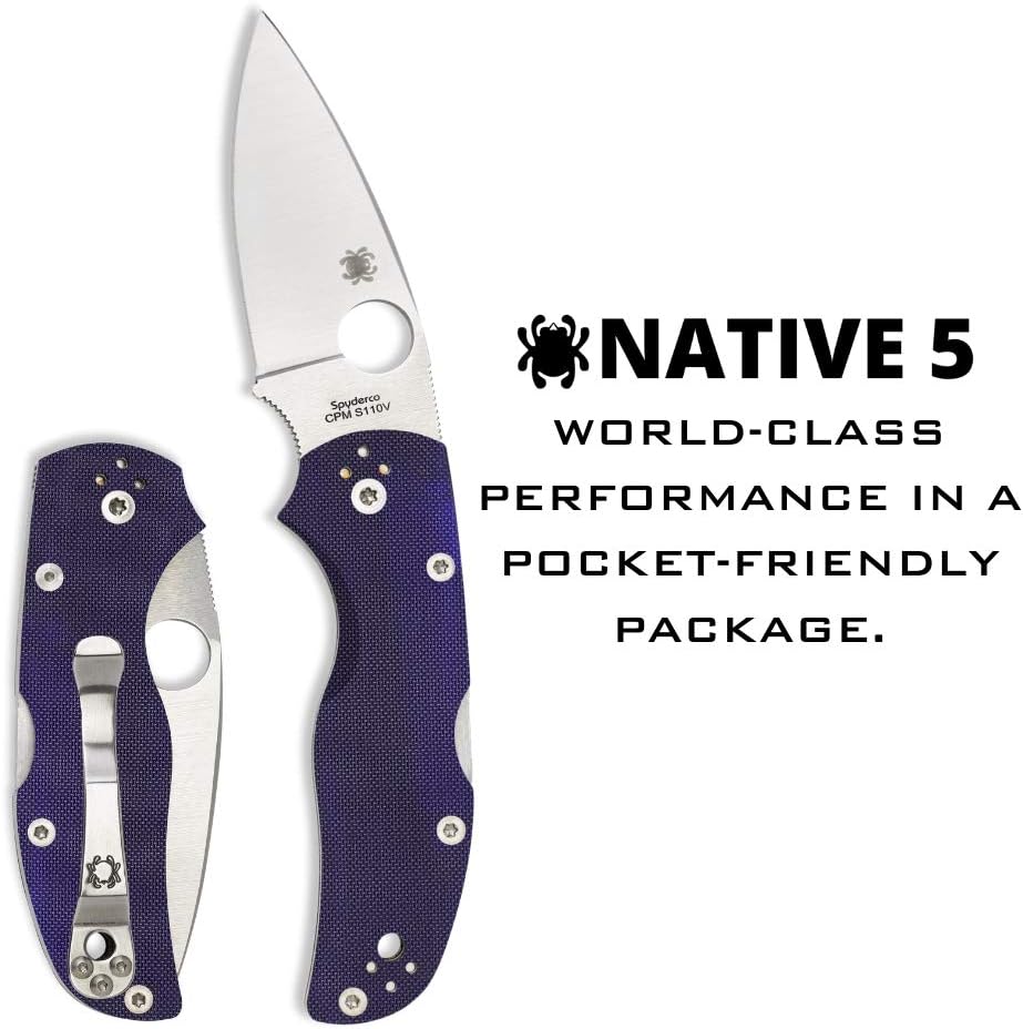 Spyderco Native 5 Signature Knife with 2.95' CPM S110V Steel Blade and Dark Blue G-10 Handle - PlainEdge - C41GPDBL5