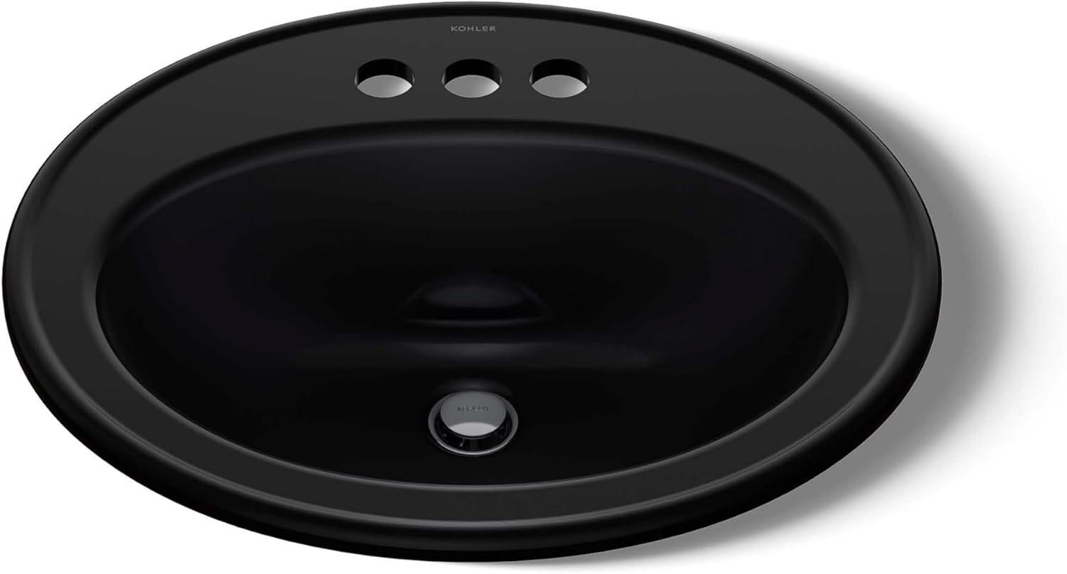 KOHLER K-2196-4-7 Pennington Self-Rimming Bathroom Sink, Black Black