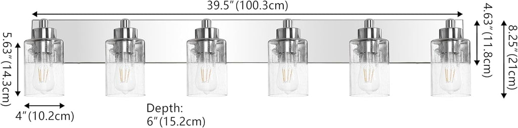 JONATHAN Y 40' Chrome/Clear 6-Light Modern LED Vanity Light for Bathroom Mirror, Mid-Century Wall Sconce with Clear Seeded Glass Shades, Contemporary Iron Fixture, LED Bulbs (JYL7621C)