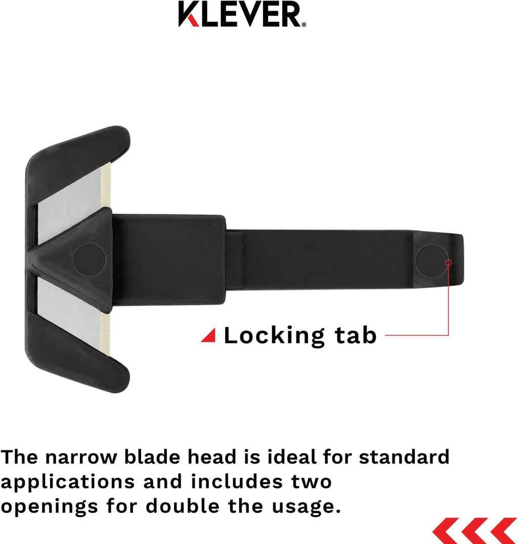 Klever Replacement Head Narrow Cut, Carbon Steel Blade, Dual-Opening Blade Head, Interchangeable, snap-in blade heads for use with the Klever XChange lines of safety cutters, 100/pk (KCJ-XH-20)