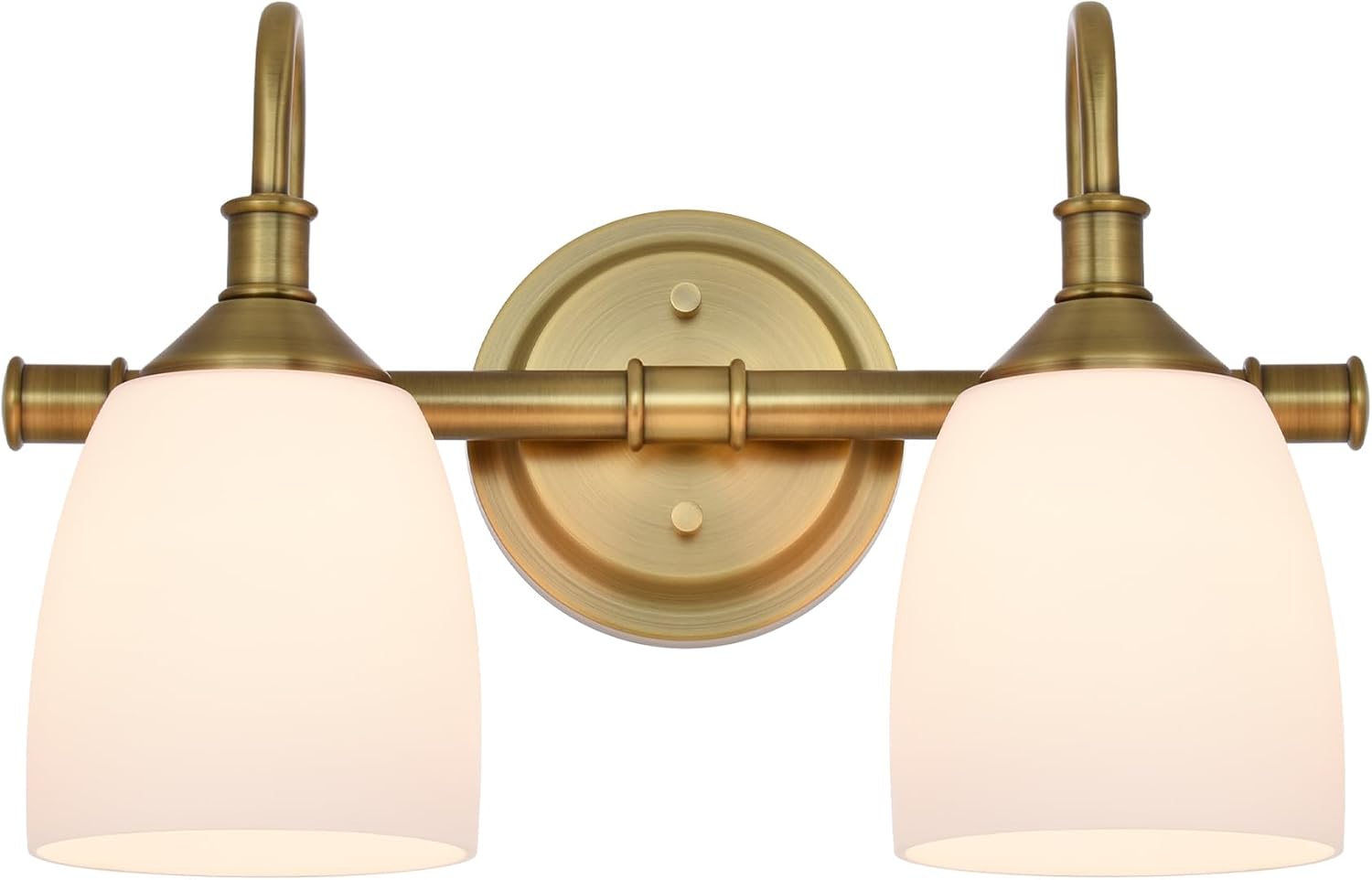 2-Light Champagne Bronze Bathroom Vanity Light Fixtures Over Mirror, Vintage Vanity Lights for Living Room, Milk White Glass Shades, Standard E26 Base