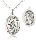 Heartland Store Sterling Silver Saint Sebastian Track and Field Oval Medal + 18 Inch Sterling Silver Chain & Clasp| USA Made