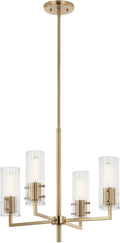 Kichler Velestino 4-Light Chandelier with Ribbed Glass Shades in Champagne Bronze, Modern Dining Room Light Fixture for Foyer, Living Room, Bedroom (20.5' x 19.25'), 52678CPZ