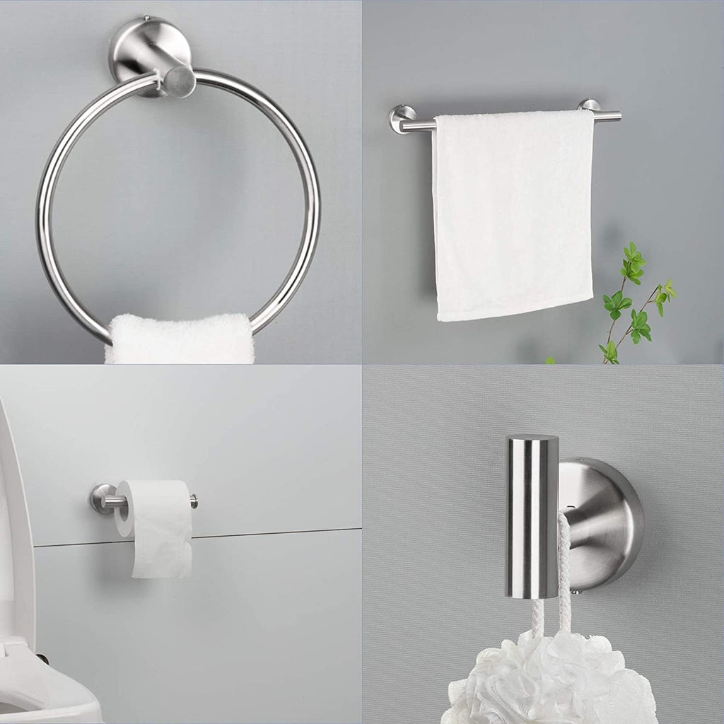 6-Pieces Bathroom Hardware Set SUS304 Stainless Steel Round Wall Mounted Includes Hand Towel Bar,Toilet Paper Holder,Robe Towel Hooks,Bathroom Accessories Kit On-Site (Brushed Nickel)