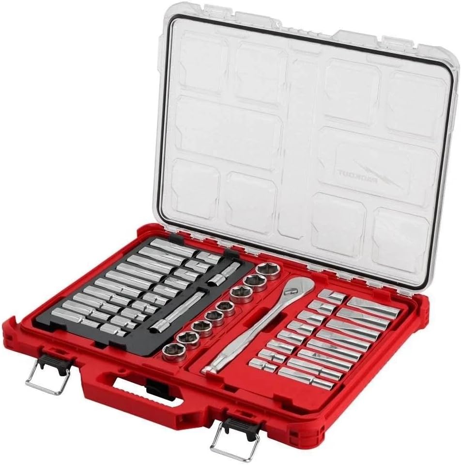 47PC 48-22-9487 for Milwaukee 1/2' Drive Ratchet & Socket Set with PACKOUT Organizer - SAE & Metric
