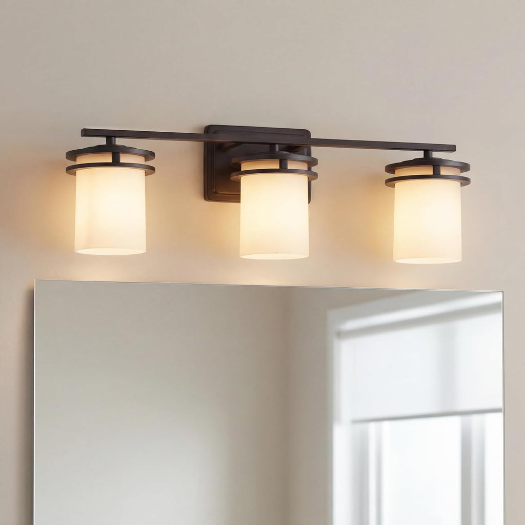 Kichler Hendrik 24' 3 Light Vanity Light with Light Umber Etched Glass Olde Bronze®
