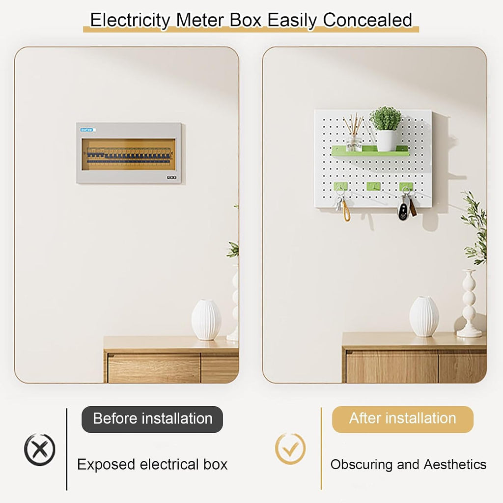 Electrical Panel Cover, Distribution Box Decorative, Metal Electric Meter Box Lid, with Shelf & Hooks, for Home, Office, Study Room, Kitchen(White 1,50 * 40cm/19.7 * 15.7in)