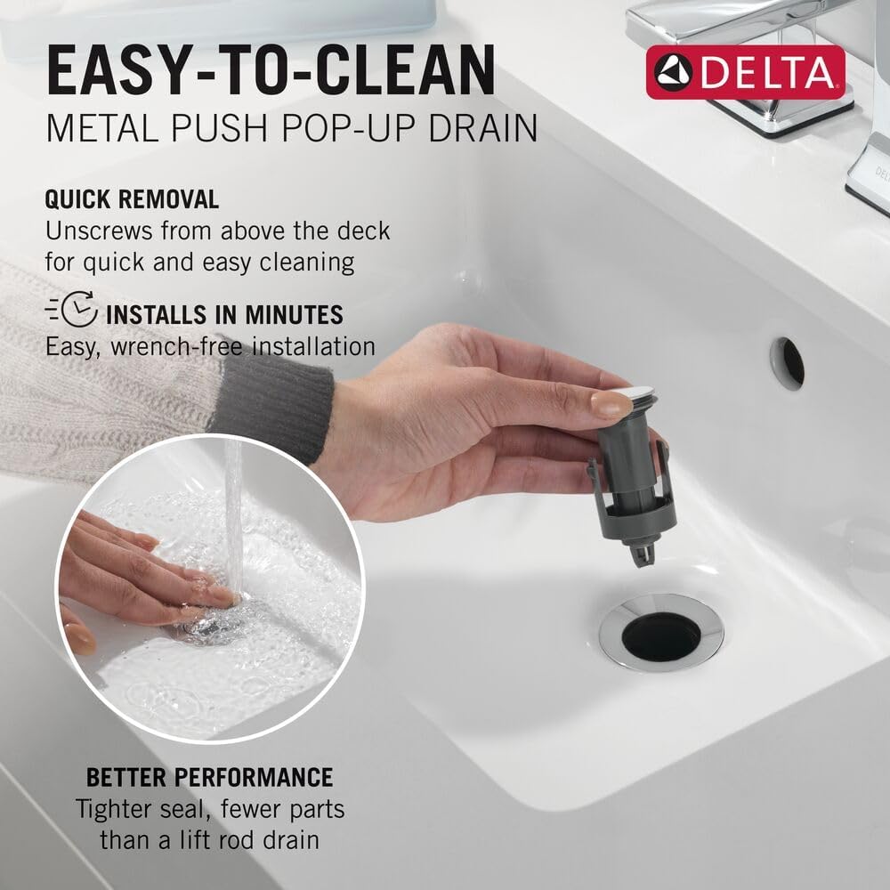 Delta Trinsic U-Spout Widespread Bathroom Faucet, Polished Nickel 3-Hole Bathroom Sink Faucet, Metal Push-Pop Drain Assembly, Polished Nickel 3554-PNMPU-DST