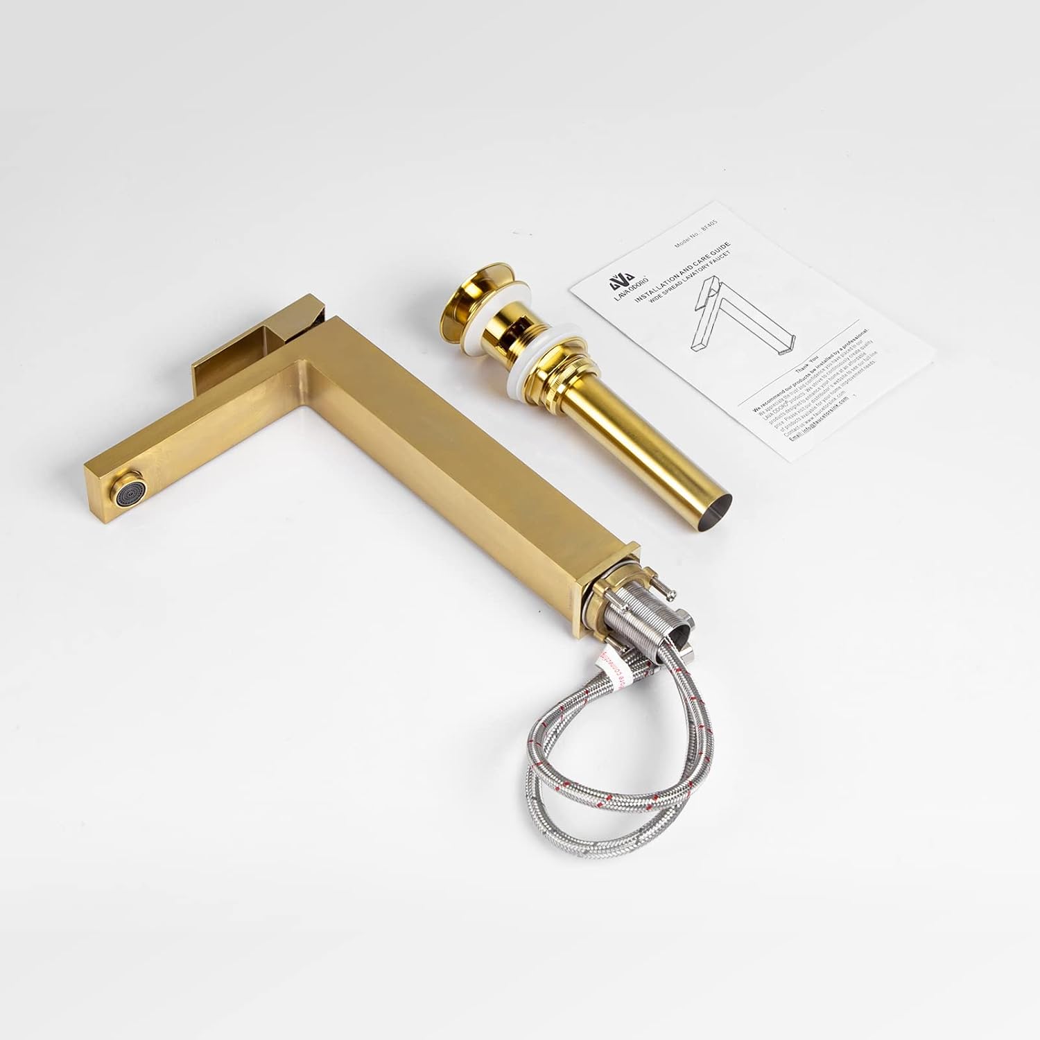 Lava Odoro Gold Vessel Sink Faucet, Brushed Gold Single Hole Bowl Sink Faucet Tall Bathroom Faucet Single Handle with Pop up Drain Assembly, BF307-T-SG