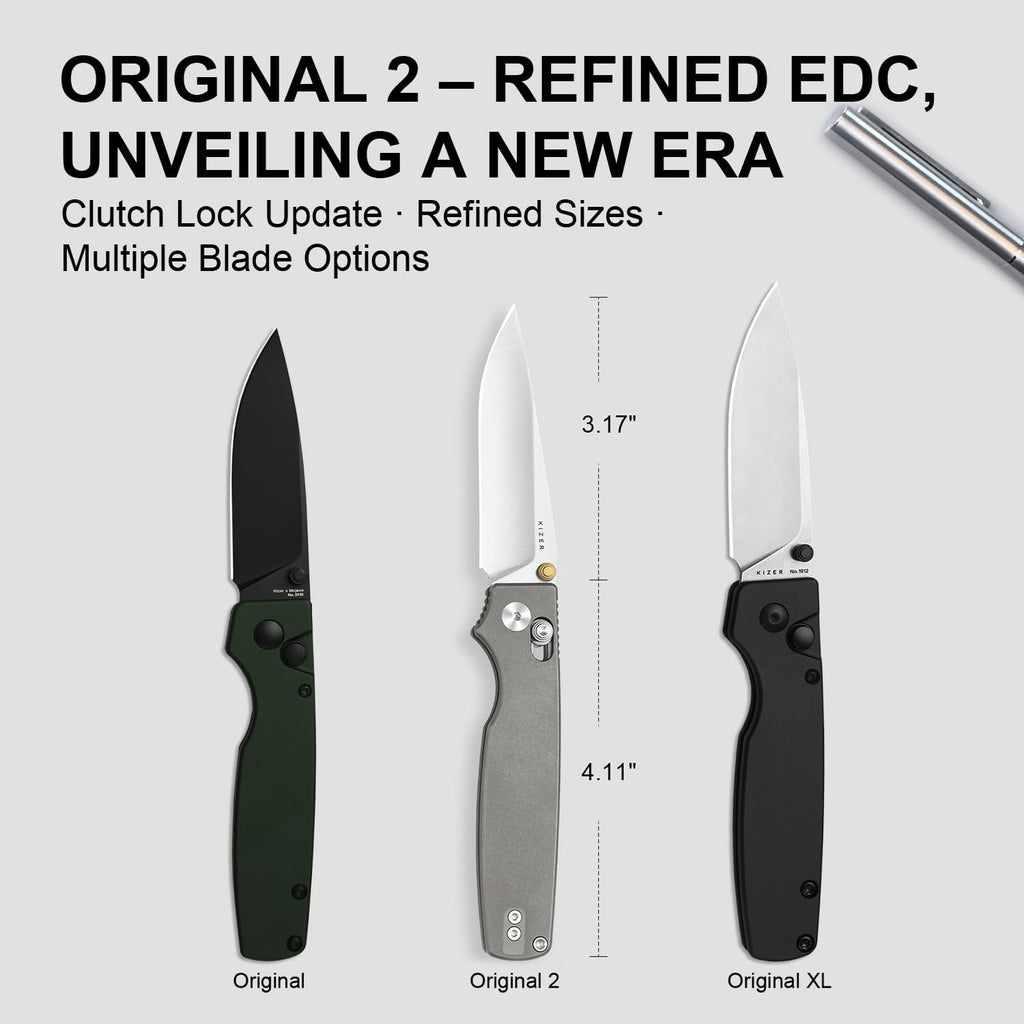 Kizer Original 2 EDC Pocket Knife, 3.17' S45VN Modified Drop Point Folding Knife with Titanium Handle, Thumb Stud Opener Clutch Lock, for Camping Hiking Fishing Ki3605.2MA1