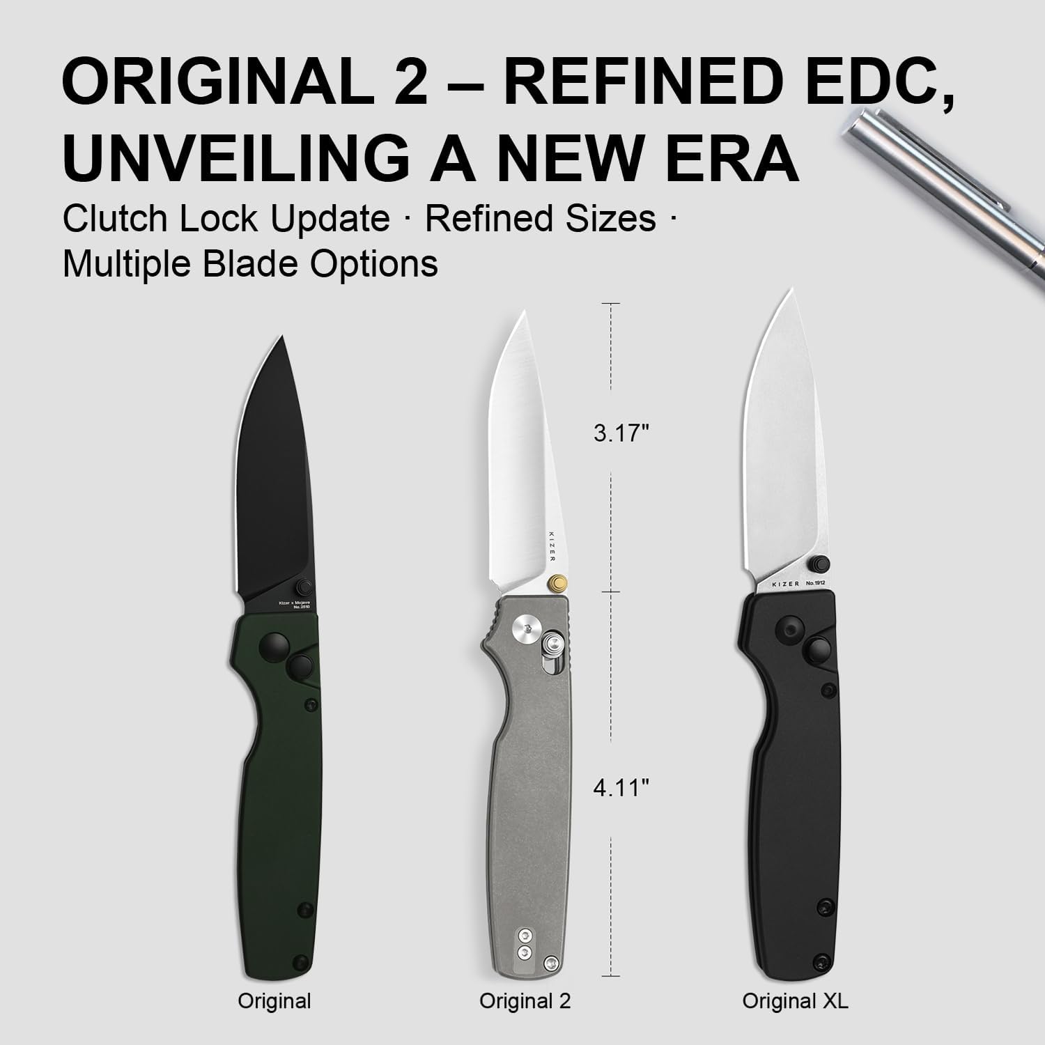Kizer Original 2 EDC Pocket Knife, 3.17' S45VN Modified Drop Point Folding Knife with Titanium Handle, Thumb Stud Opener Clutch Lock, for Camping Hiking Fishing Ki3605.2MA1