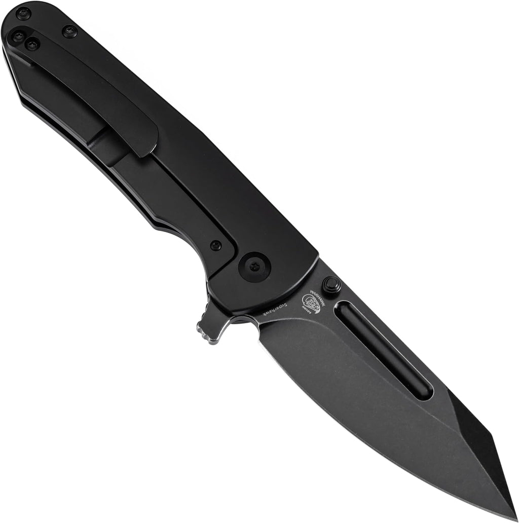 KANSEPT Superhawk Pocket Knives, 3.89''Blackwash CPM S35VN Steel Sharp Blade, Black Anodized Titanium Handle, Thumb Stud for Edc and Outdoor, 9.03'' Camping Folding Hiking Knive K1084A1
