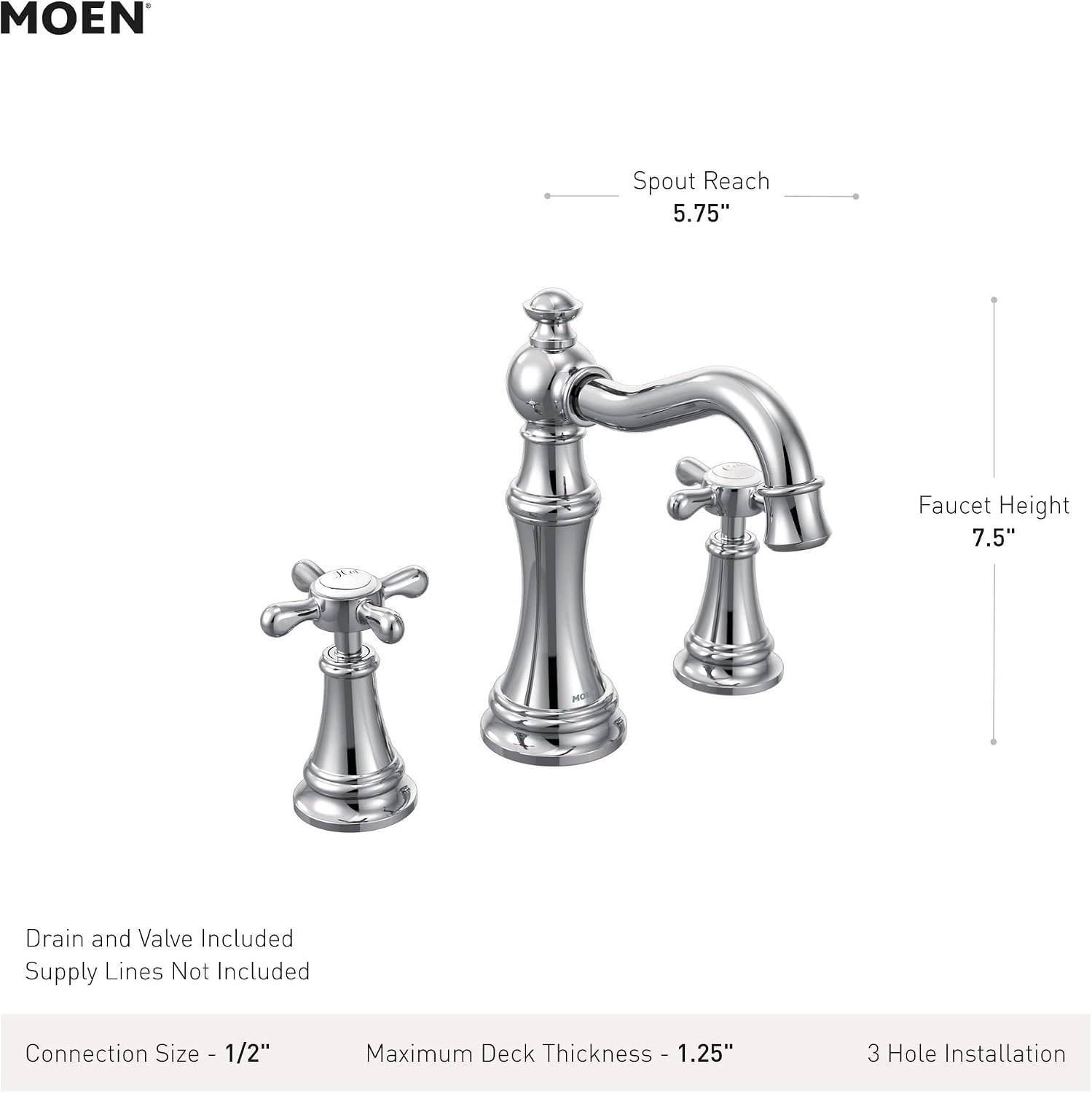 Moen Weymouth Brushed Gold Two-Handle Widespread Cross Handle Bathroom Faucet Trim Kit, Valve Included, TVS42114BG