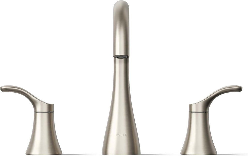 KOHLER K-27390-4N-BN Simplice® Widespread Bathroom Sink Faucet, Two Lever Handles and Clicker Drain, Bathroom Faucets, 0.5 GPM, Vibrant Brushed Nickel
