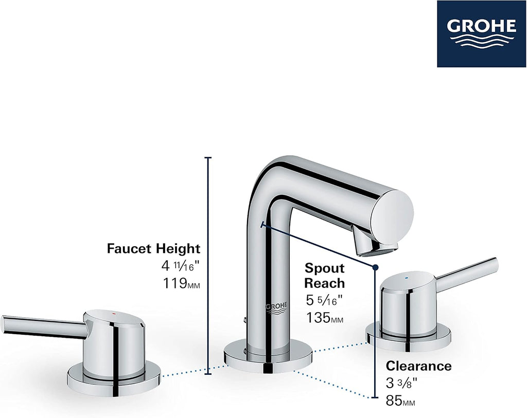 GROHE 20572EN1 Concetto, 8-inch Widespread 2-Handle S-Size Bathroom Faucet 1.2 GPM, Brushed Nickel