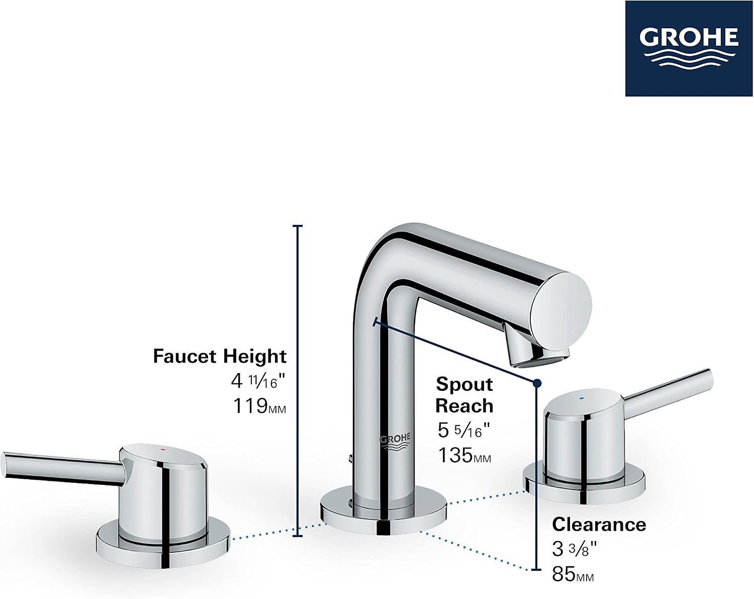 GROHE 20572EN1 Concetto, 8-inch Widespread 2-Handle S-Size Bathroom Faucet 1.2 GPM, Brushed Nickel