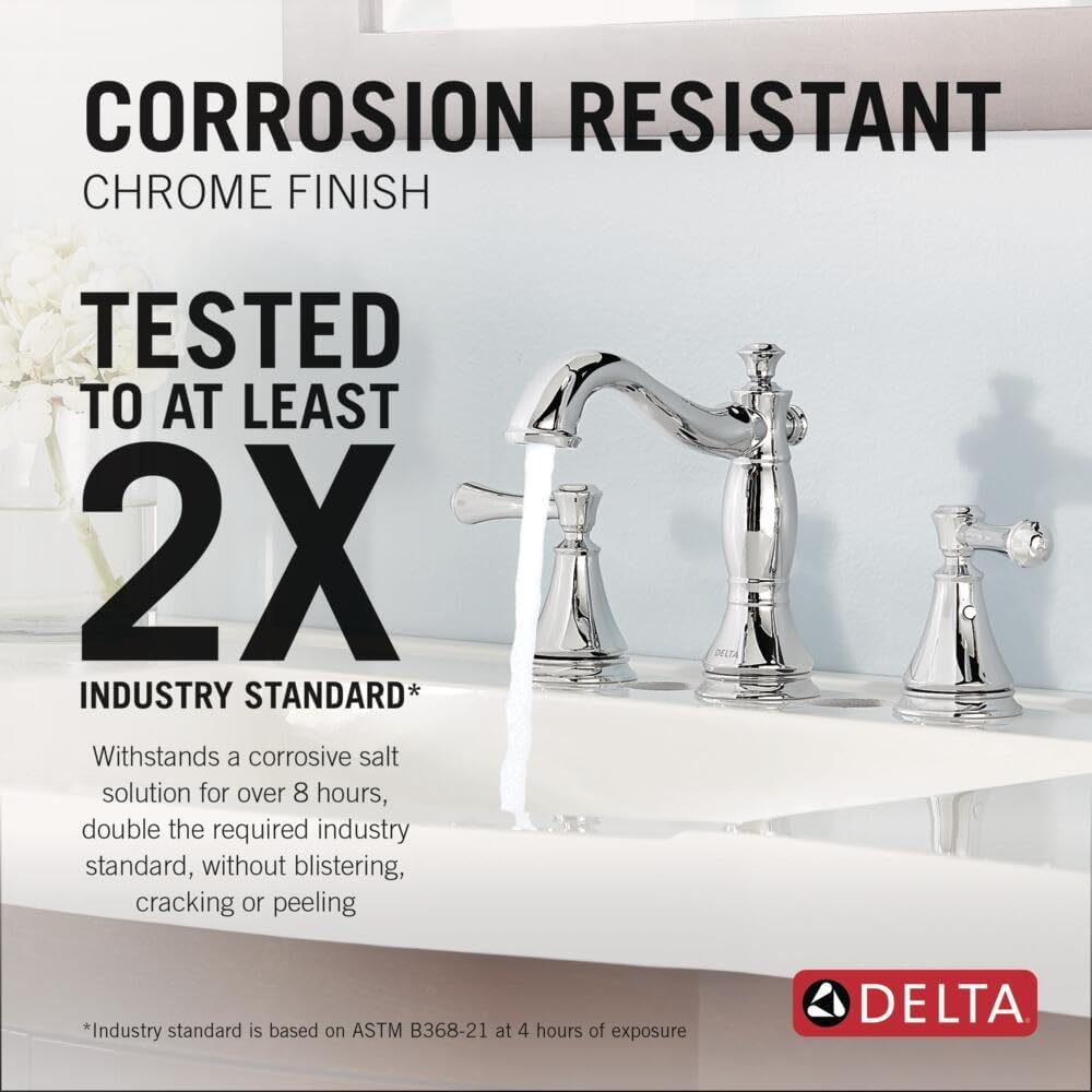 Delta Cassidy Chrome Bathroom Faucet 3 Hole, 8 Inch Widespread Bathroom Sink Faucet for Vanity, Metal Push-Pop Drain Assembly, Chrome 3597LF-MPU