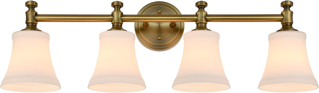 Champagne Bronze Bathroom Vanity Light Fixtures, Traditional Gold 4 Lights Wall Sconce Lighting with Large Opal Glass Shade, Porch Wall Mount Light Fixture for Bathroom, Mirror Cabinets Hallway Stairs