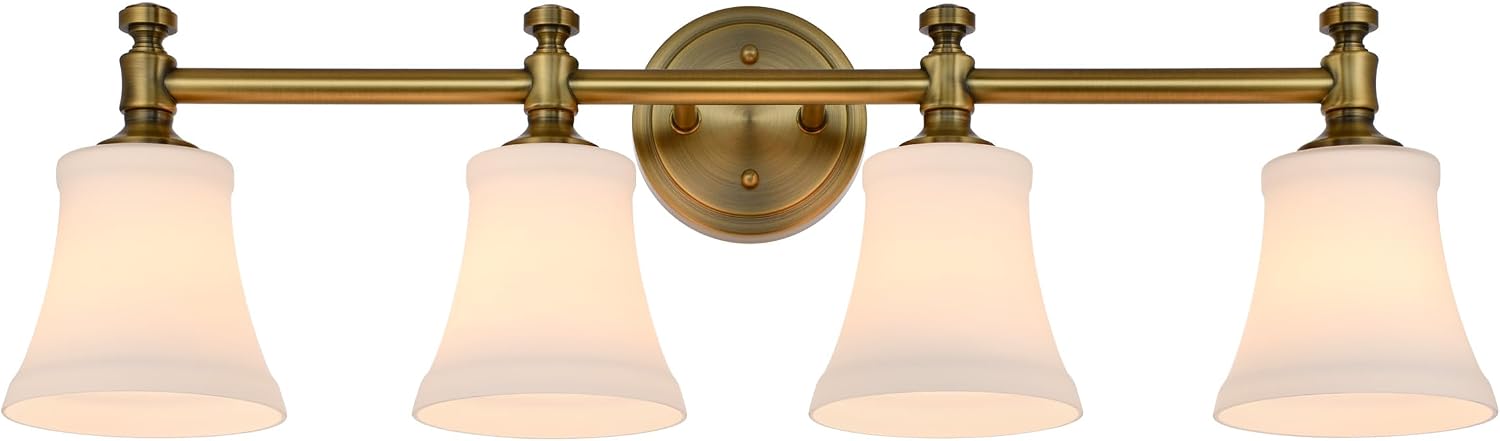 Champagne Bronze Bathroom Vanity Light Fixtures, Traditional Gold 4 Lights Wall Sconce Lighting with Large Opal Glass Shade, Porch Wall Mount Light Fixture for Bathroom, Mirror Cabinets Hallway Stairs