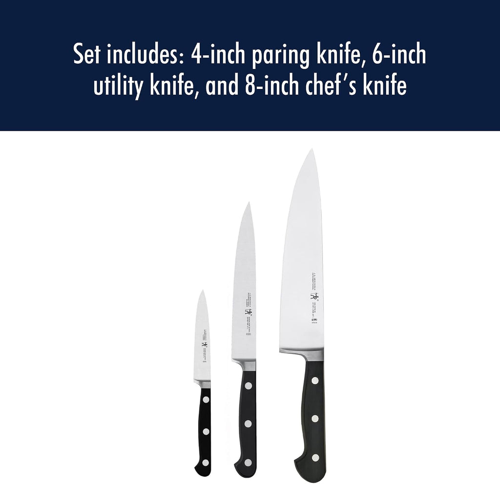HENCKELS Classic Razor-Sharp 3-Piece Kitchen Knife Set, Chef Knife, Paring Knife, Utility Knife, German Engineered Informed by 100+ Years of Mastery, Stainless Steel