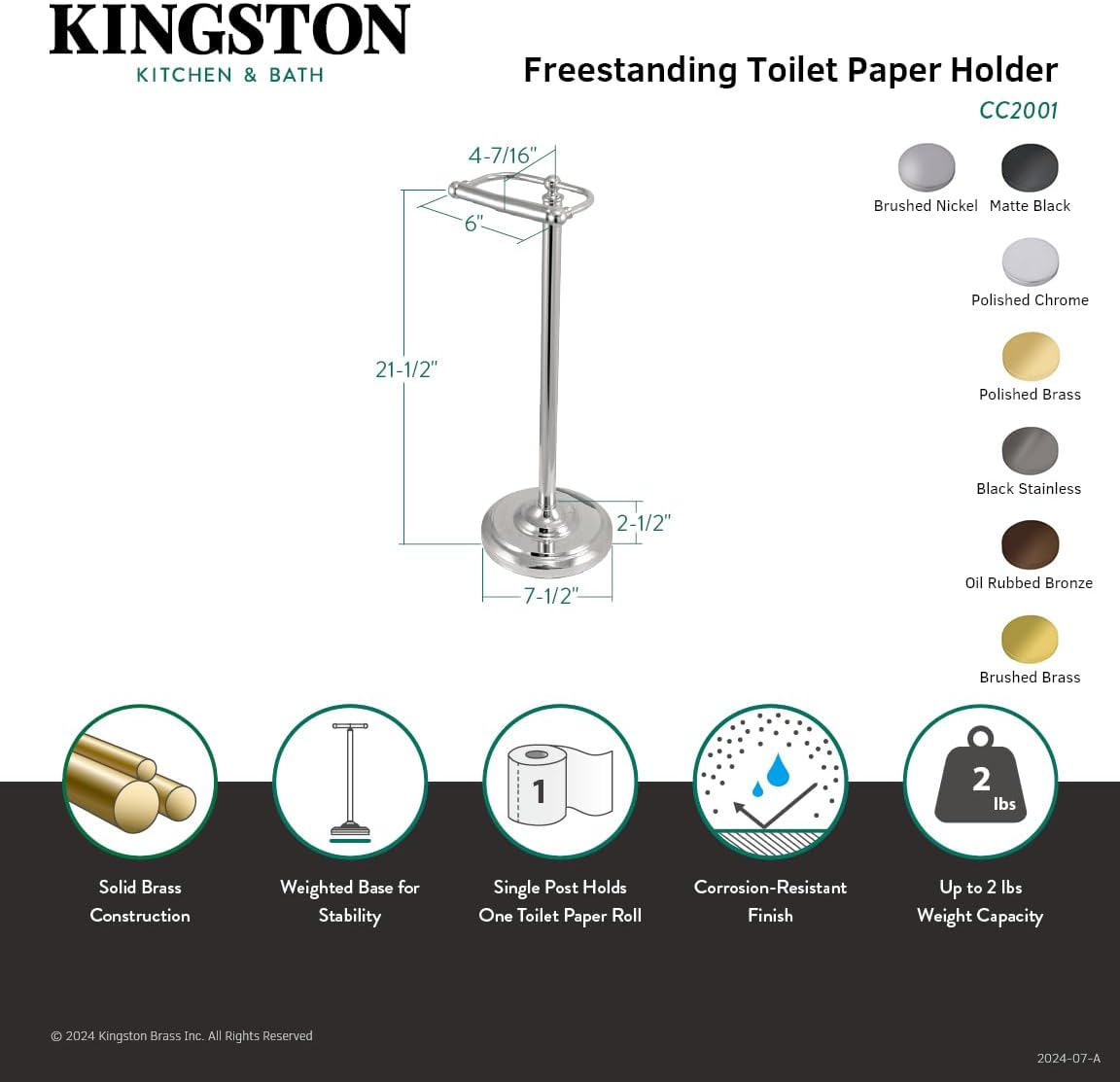 Kingston Brass CC2004 Vintage Toilet Paper Holder, Black Stainless 6 x 7.5 x 21.5