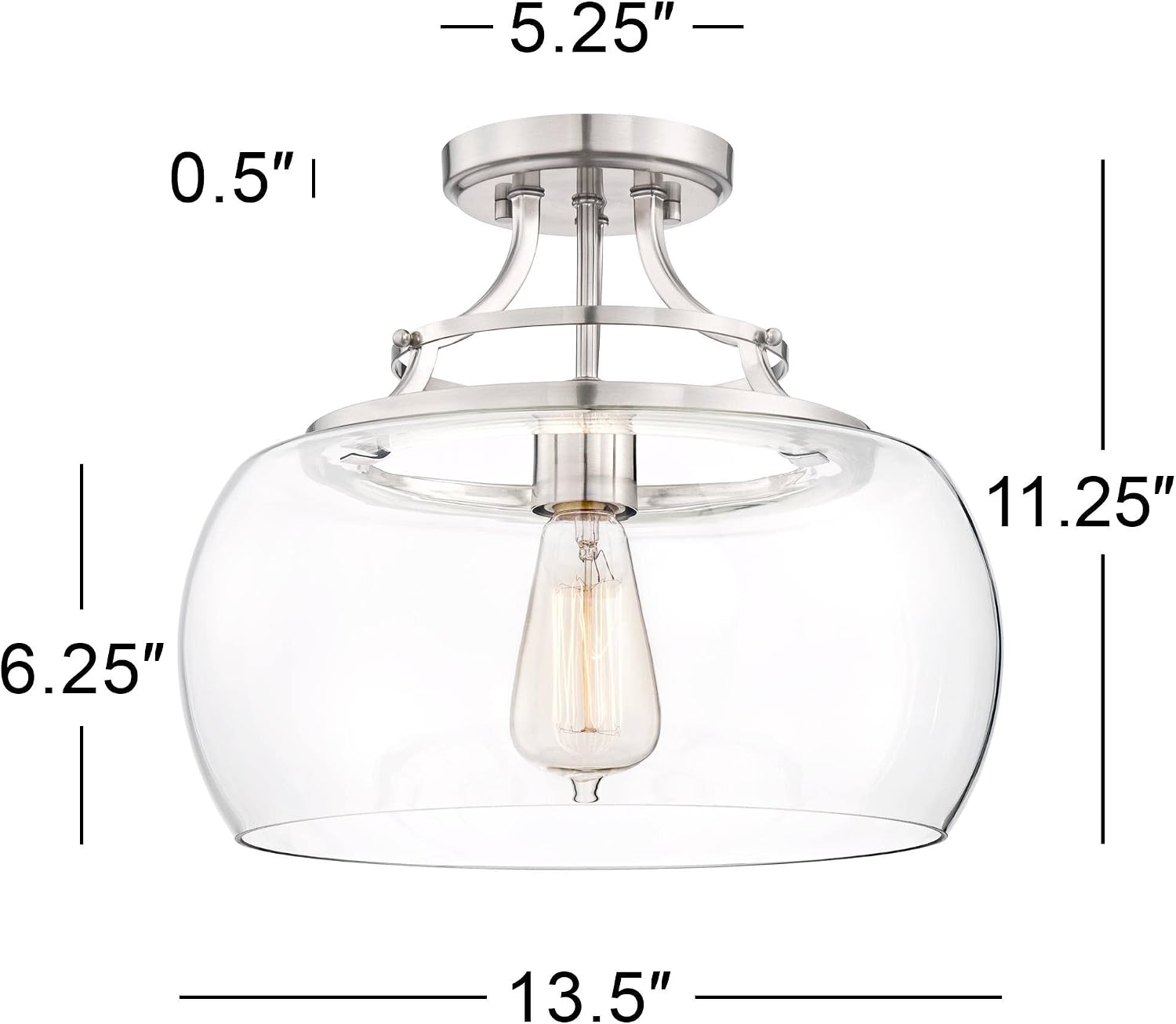 Franklin Iron Works Charleston Industrial Rustic Farmhouse Ceiling Light Semi Flush-Mount Fixture 13 1/2' Wide Brushed Nickel LED Clear Glass Shade for Bedroom Kitchen Living Room Hallway Dining