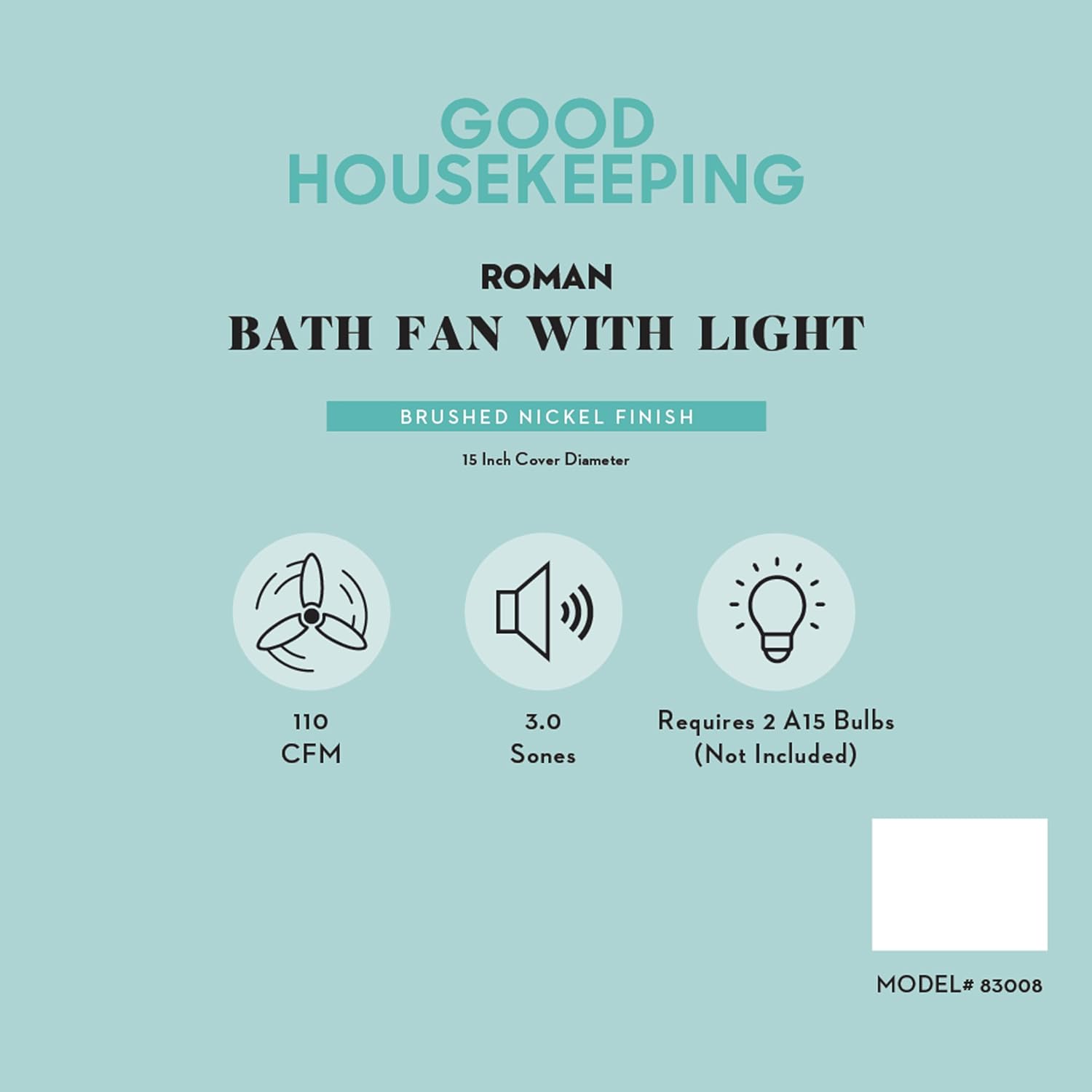 Good Housekeeping (83008) Roman Decorative 110 CFM 3.0 Sones Bathroom Ventilation Exhaust Fan with Light & Night-Light in Brushed Nickel