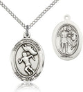 Heartland Store Sterling Silver Saint Sebastian Track and Field Oval Medal + 18 Inch Sterling Silver Chain & Clasp| USA Made