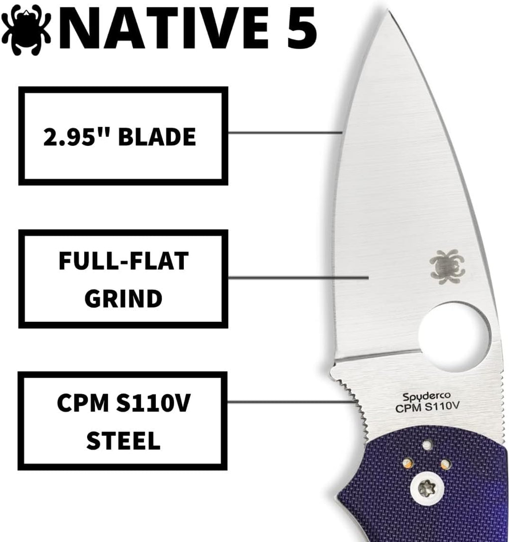 Spyderco Native 5 Signature Knife with 2.95' CPM S110V Steel Blade and Dark Blue G-10 Handle - PlainEdge - C41GPDBL5