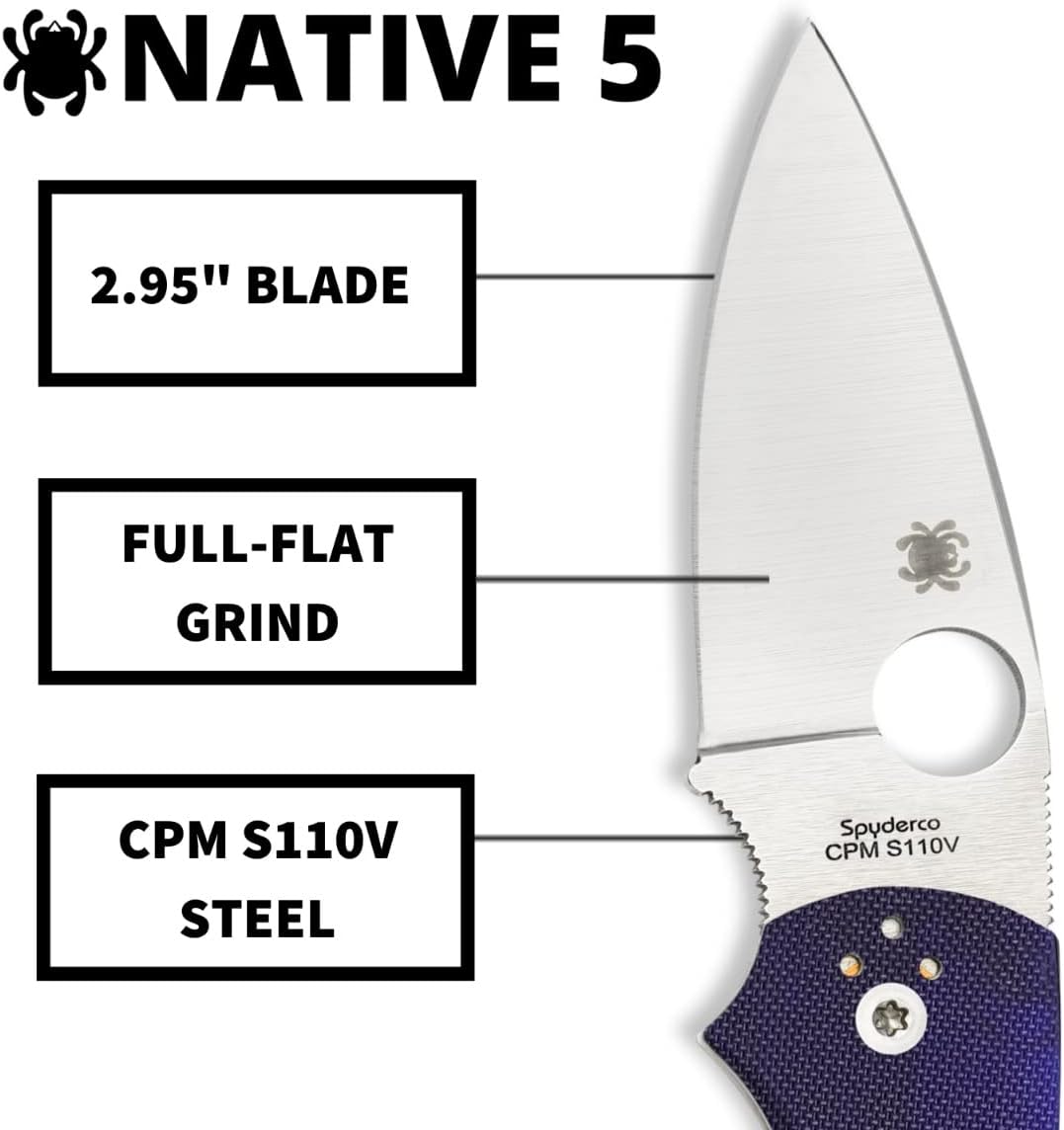 Spyderco Native 5 Signature Knife with 2.95' CPM S110V Steel Blade and Dark Blue G-10 Handle - PlainEdge - C41GPDBL5