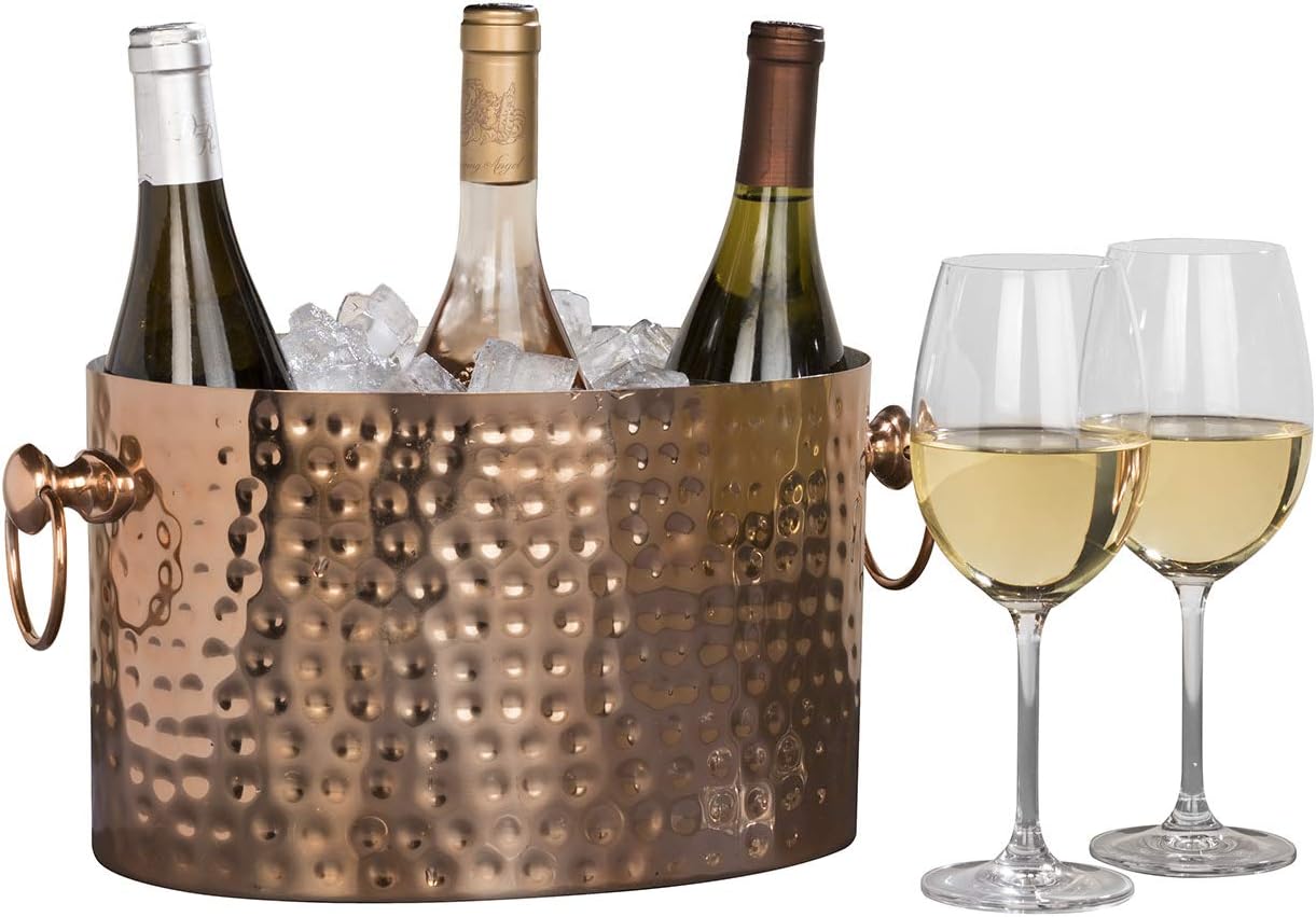 3-Bottle Wine Chiller Ice Bucket | Keeps Wine & Champagne Bottles Cold Without Touching Ice | Handcrafted Artisan Design | Patented Technology | Copper