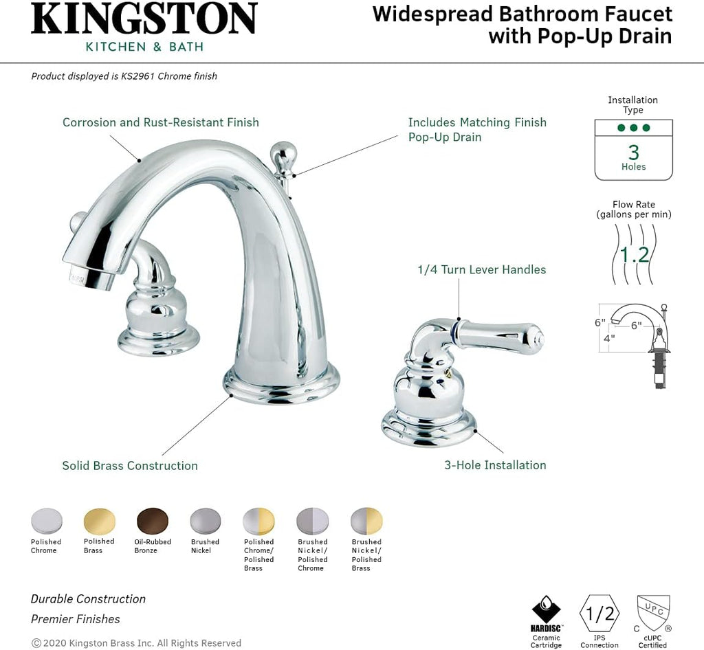 Kingston Brass KS2968 Naples Widespread Bathroom Faucet, Brushed Nickel