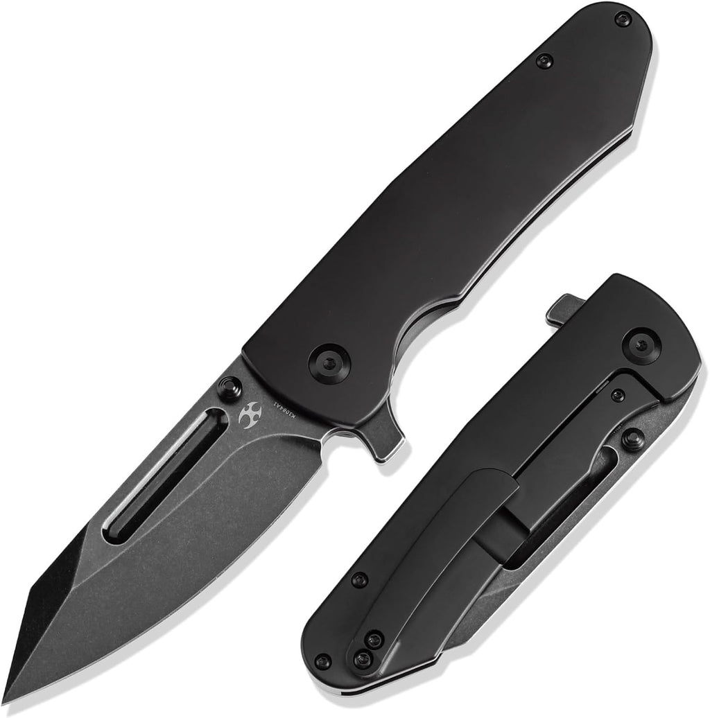 KANSEPT Superhawk Pocket Knives, 3.89''Blackwash CPM S35VN Steel Sharp Blade, Black Anodized Titanium Handle, Thumb Stud for Edc and Outdoor, 9.03'' Camping Folding Hiking Knive K1084A1
