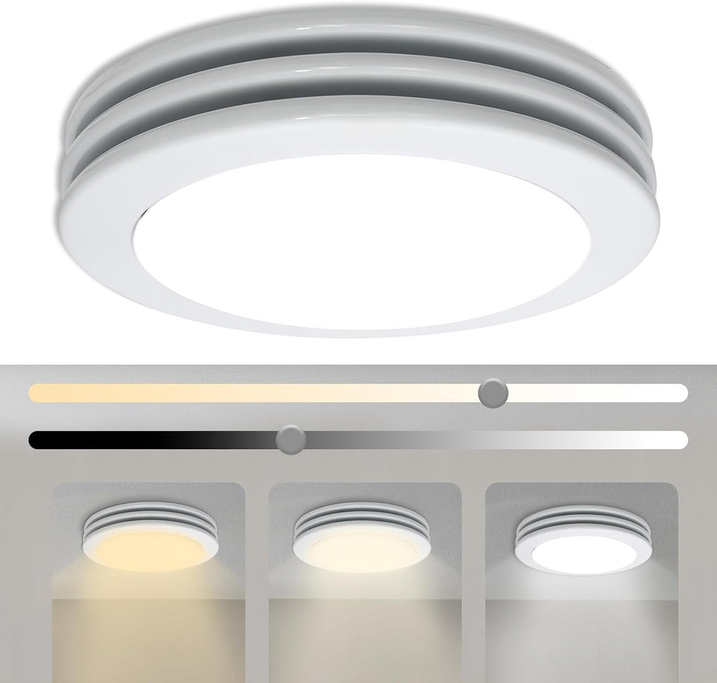 Akicon Bathroom Exhaust Fan with Light, 80CFM 2.0 Sones Round Bathroom Fan Light Combo, Dimmable 3CCT LED with Acrylic Cover for Medium Room (Satin White)
