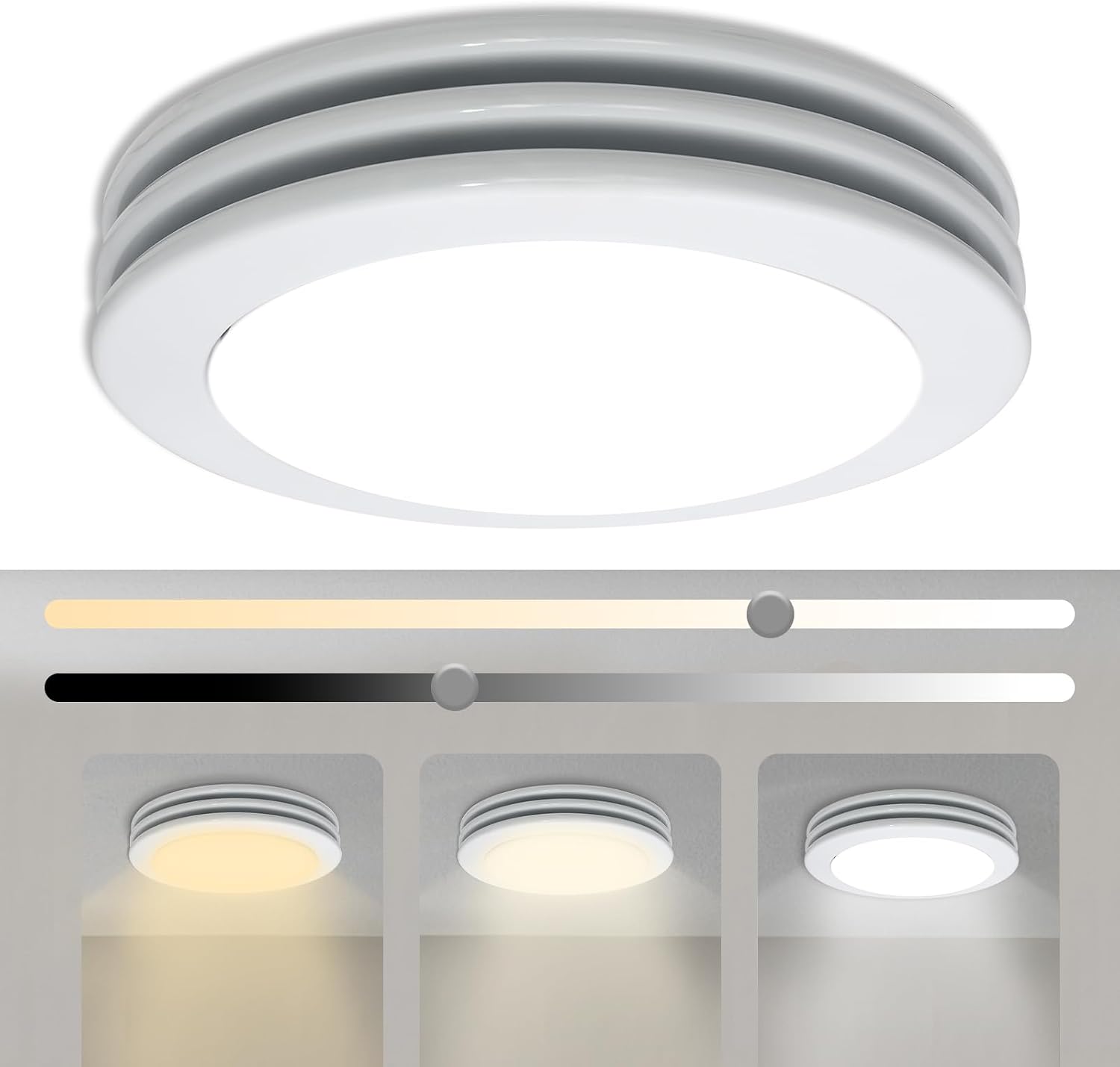 Akicon Bathroom Exhaust Fan with Light, 80CFM 2.0 Sones Round Bathroom Fan Light Combo, Dimmable 3CCT LED with Acrylic Cover for Medium Room (Satin White)