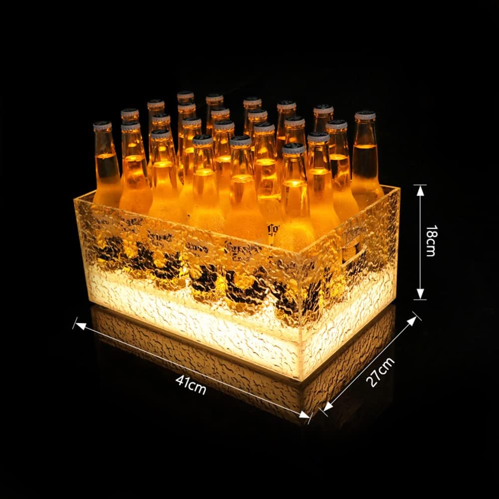 LED Ice Pattern Luminous Wine Barrel, Colorful Light Ice Bucket Wine Bottle Display Stand, Manual Control Light Suitable for Commercial Home Bars, Adult Party Gifts,Yellow,D