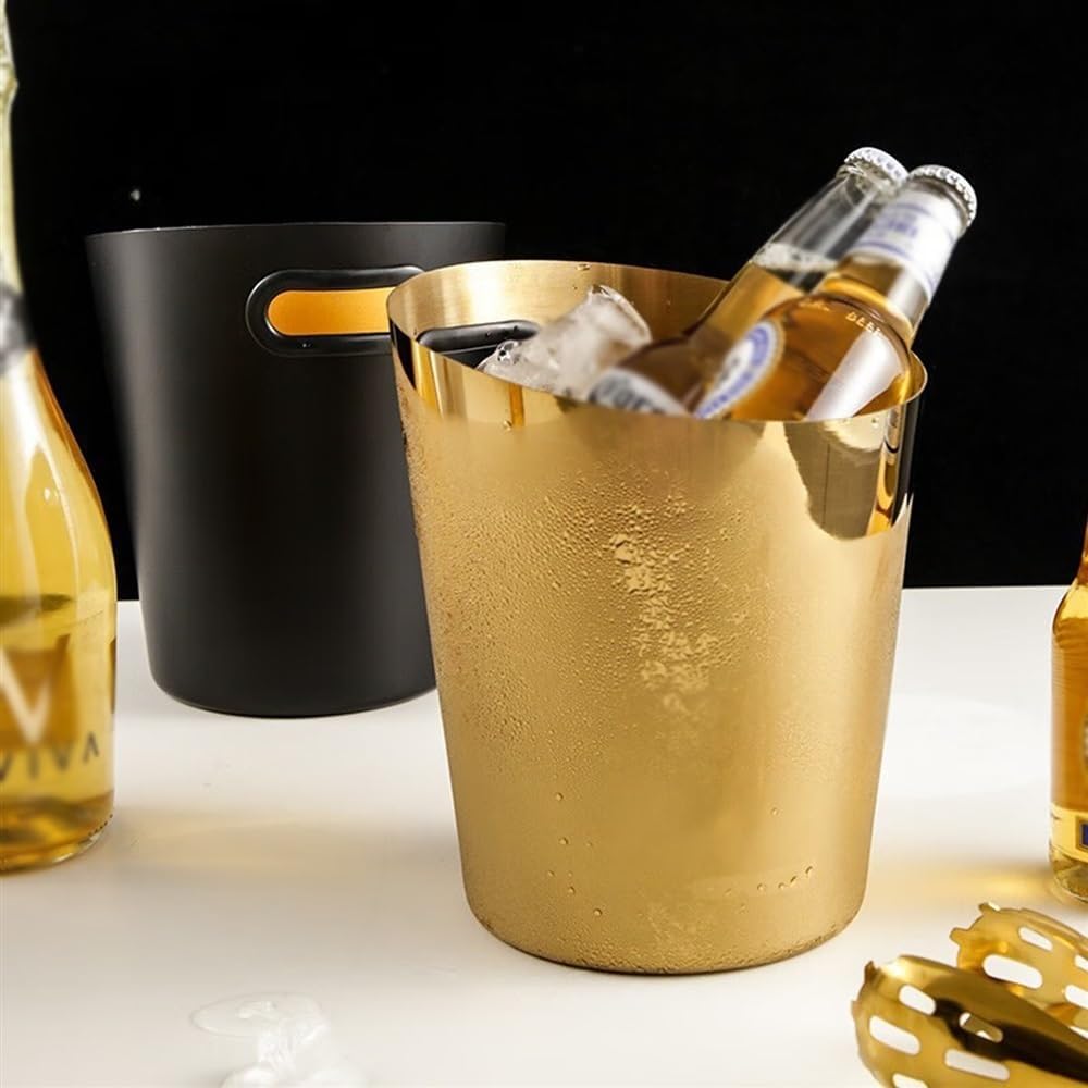 Stainless Steel Ice Bucket 5L Golden Champagne and Wine Bucket Cooler Ice Buckets for Drinks and Parties(Silver)
