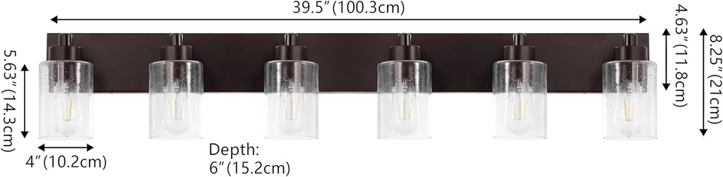 JONATHAN Y 40' Oil Rubbed Bronze/Clear 6-Light Modern LED Vanity Light for Bathroom Mirror, Mid-Century Wall Sconce with Clear Seeded Glass Shades, Contemporary Iron Fixture, LED Bulbs (JYL7621E)