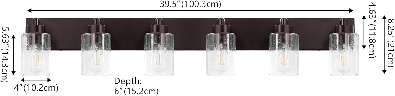 JONATHAN Y 40' Oil Rubbed Bronze/Clear 6-Light Modern LED Vanity Light for Bathroom Mirror, Mid-Century Wall Sconce with Clear Seeded Glass Shades, Contemporary Iron Fixture, LED Bulbs (JYL7621E)