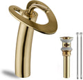 Tall Brushed Gold Waterfall Unique Bathroom Faucets, Single Lever 1 Hole Vessel Sink Faucets for Bathroom Vanity, Hot Cold Mixer Tap with Supply Hoses and Pop up Drain, llaves para lavamanos de baño