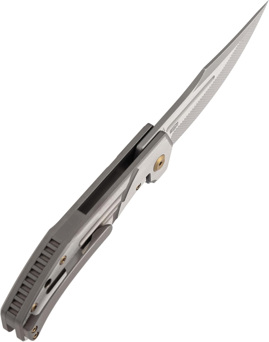 KANSEPT Orion Pocket Knife, 3.07' Machine Satin S35VN Blade with Blood Groove and Bronze Anodized Titanium Handle Both Crafted with CNC Milling, Flipper EDC Folding Knife for Camping, Hunting K1089B3