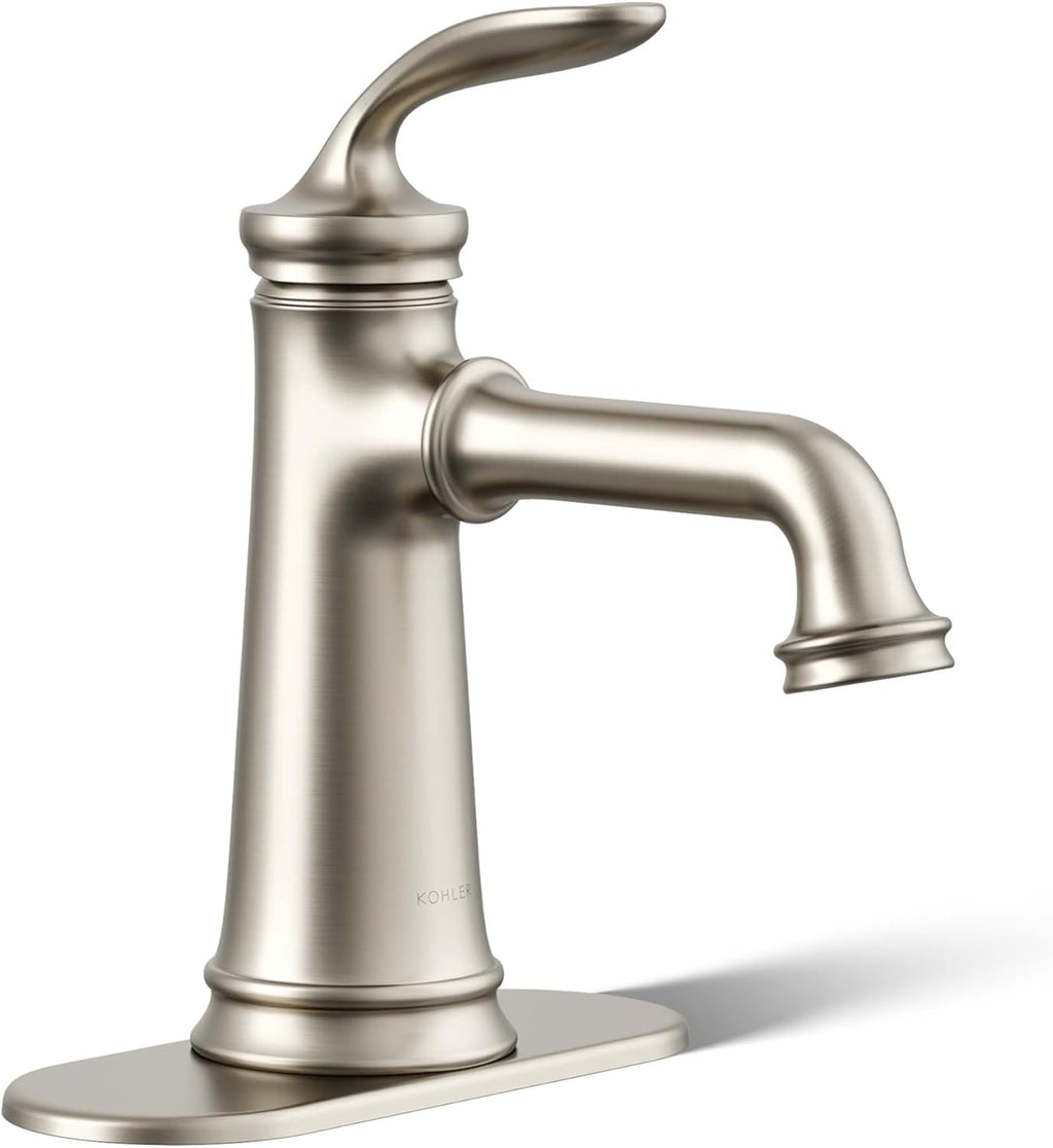 KOHLER 27379-4K-BN Bellera Single Handle Bathroom Faucet with Pop-Up Drain Assembly, One Hole Bathroom Sink Faucet, 1.0 gpm, Vibrant Brushed Nickel