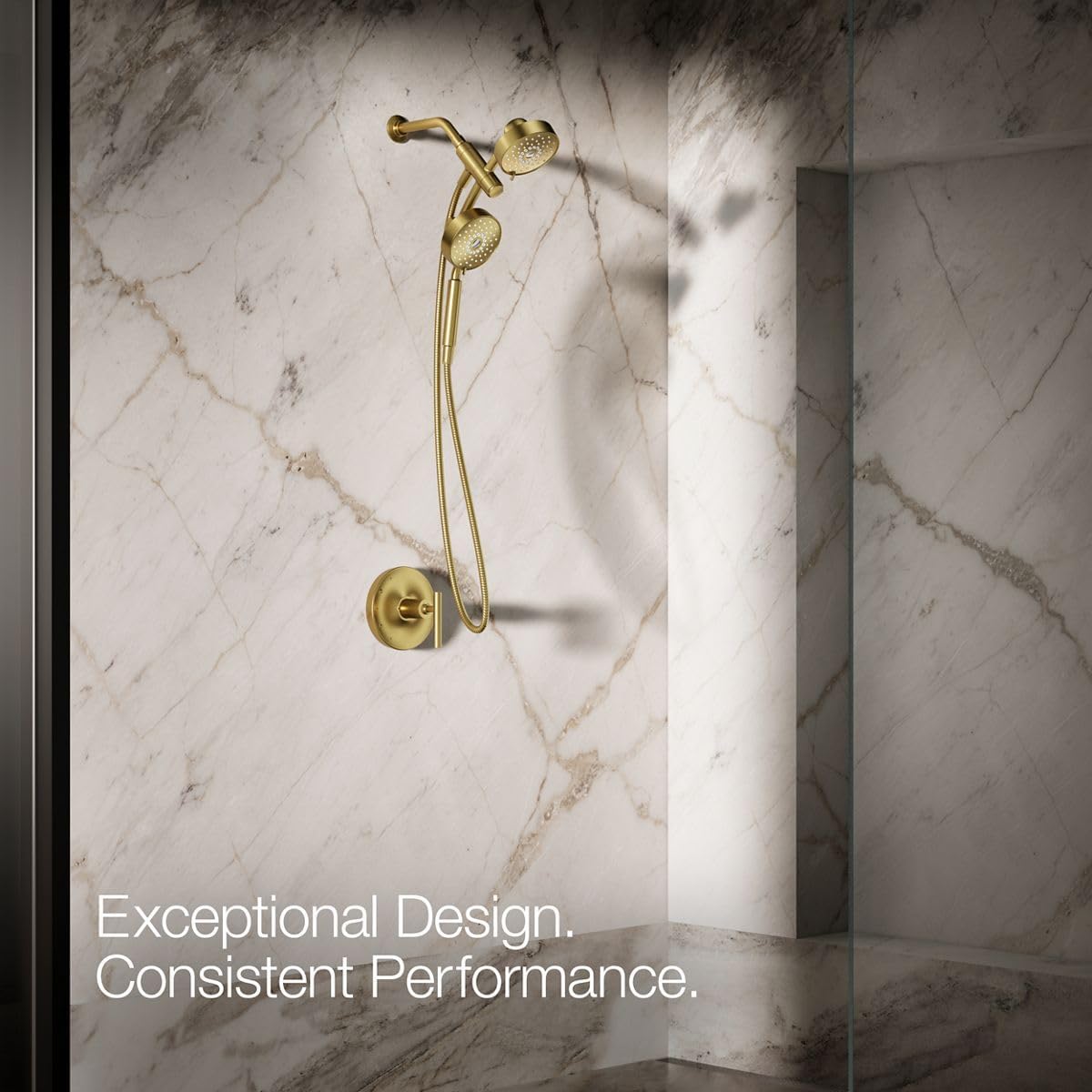KOHLER 23219-2MB Purist 2-in-1 Multi Function Shower Kit with SHOWERHEAD & HAND SHOWER, Rotating Rail, Vibrant Brushed Moderne Brass, 2.5 GPM