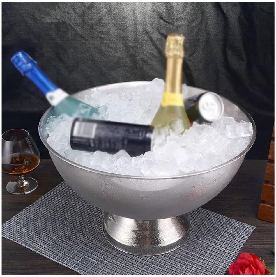 Ice Bucket 13.5L Stainless Steel Insulated Metal Ice Bucket, Large Ice Buckets for Parties, Beverage Tub/Ice Bucket Champagne Buckets for Business and Family Party(Silver)