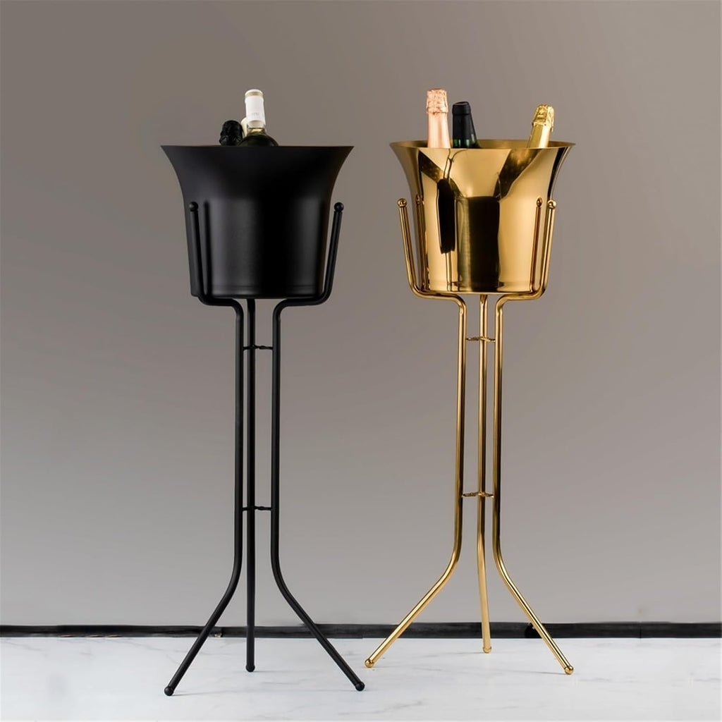 Ice Buckets Stainless Steel Floor-Standing Champagne Bucket Large Ice Bucket Bar Party(Black)